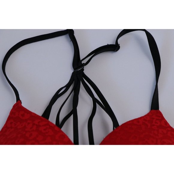 Pink logo Red 32B Lace Front Clip Strappy Bra Cheetah Print Victoria Secret - Picture 4 of 6